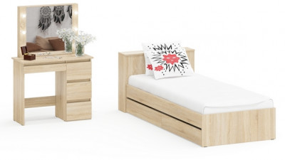 Ксения Кровать с ящиками 0900 + Стол косметический с подсветкой Сура, дуб сонома