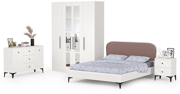 Валенсия Спальня № 32, цвет ЛДСП белый шагрень/МДФ белый шагрень/ткань велутто 19, ортопед есть, сп. м. 1600х2000 мм., б/м