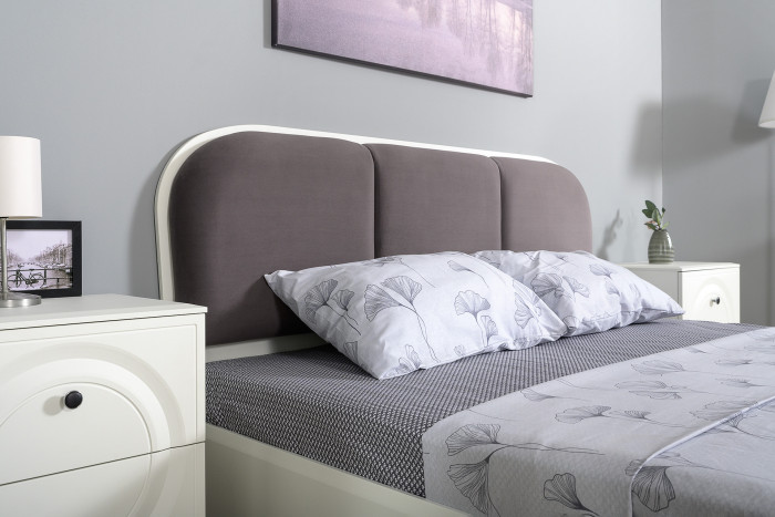 Валенсия Спальня № 32, цвет ЛДСП белый шагрень/МДФ белый шагрень/ткань велутто 19, ортопед есть, сп. м. 1600х2000 мм., б/м