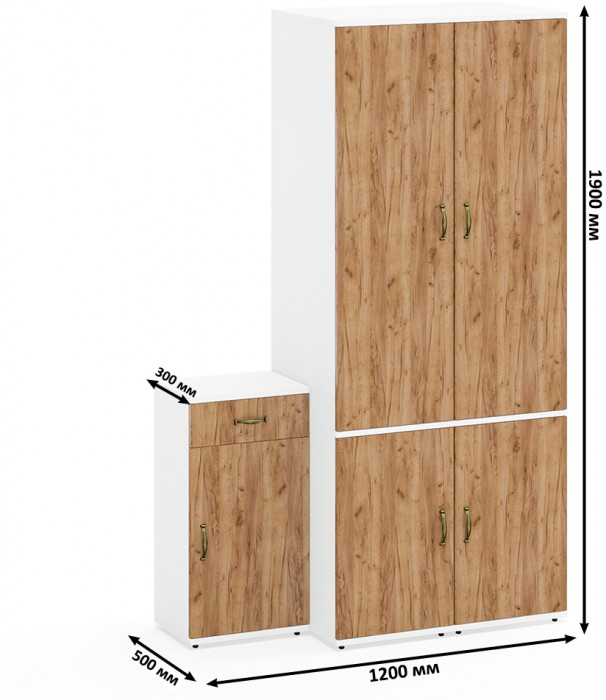 Лидер-8 Пенал МД 23Б + Пенал МД 23Б + Тумба МД 3.15, белый шагрень/крафт золото