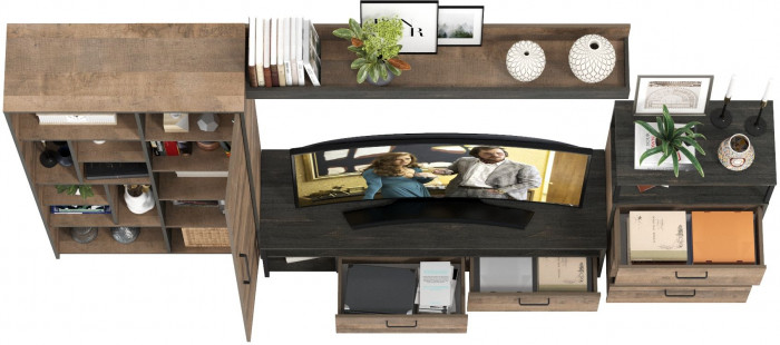 Трувор Гостиная 089, цвет дуб гранж песочный/интра, ШхГхВ 308,8х45,4х194,2 см., универсальная сборка