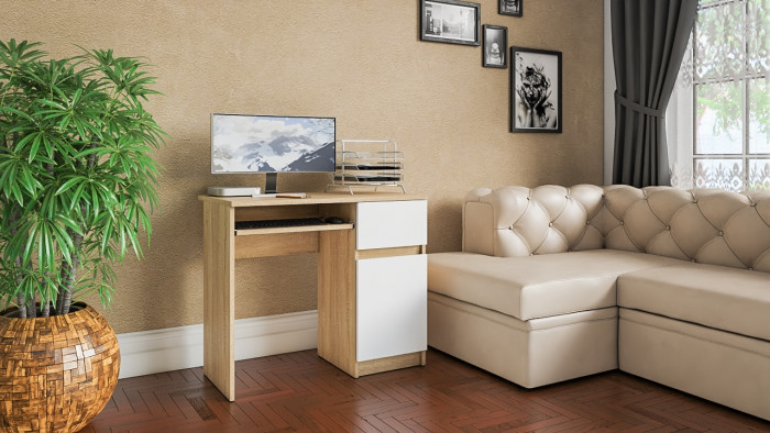 Мори компьютерный стол МС-1 правый, дуб сонома/белый