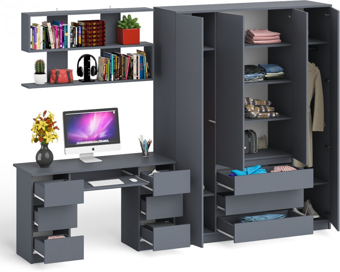 Мори компьютерный стол МС-2 + Шкаф МШ1600.1 + Полка 1200, графит