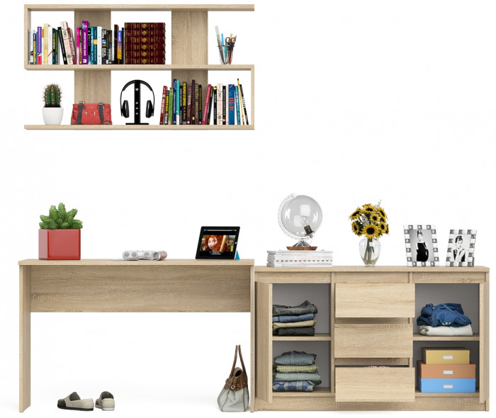 Мори письменный стол МСП1200.1 + Комод МК1200.3 + Полка 1200, дуб сонома