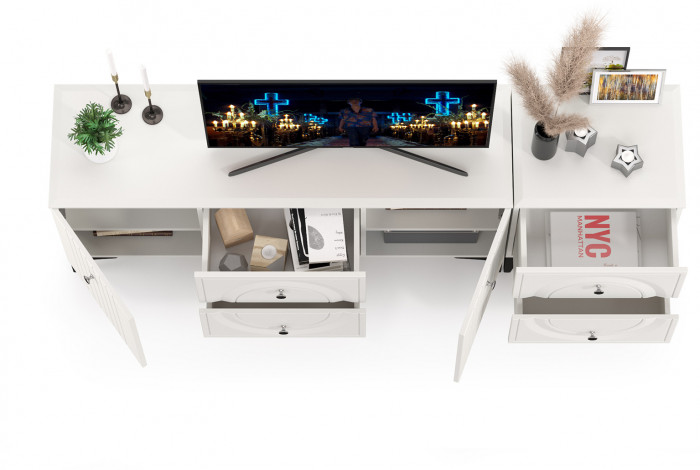 Валенсия Гостиная 16.45 Тумба под ТВ + 13.291 Тумба, ЛДСП белый шагрень/МДФ белый шагрень