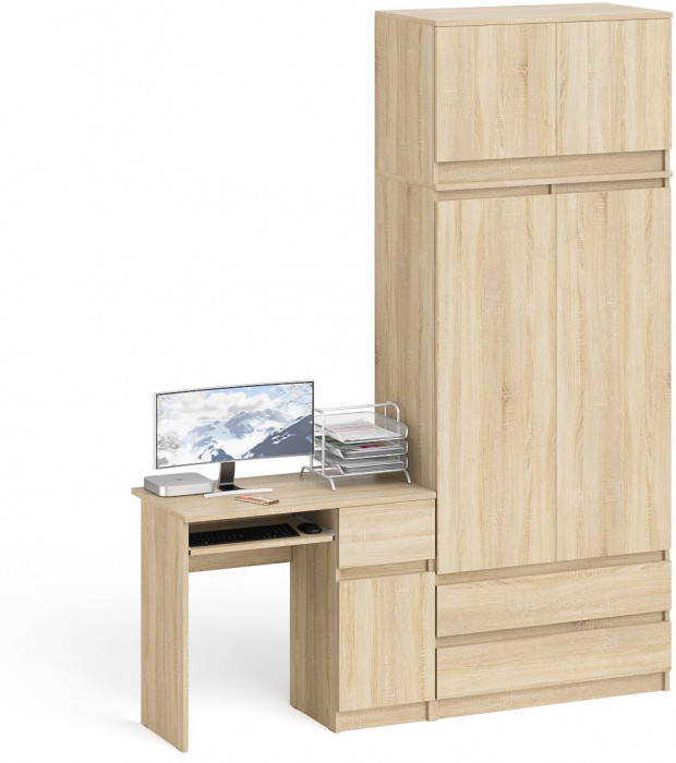 Мори компьютерный стол МС-1 правый + Шкаф МШ900.1 + Антресоль МА900.1, дуб сонома
