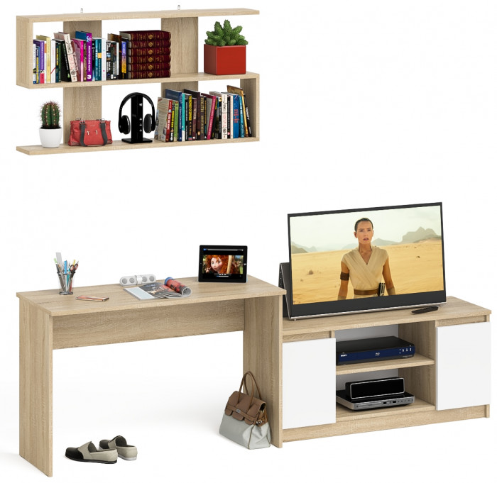 Мори письменный стол МСП1200.1 + Тумба МТВ1200.1 + Полка 1200, дуб сонома/белый