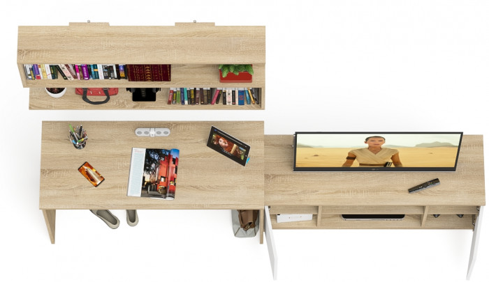 Мори письменный стол МСП1200.1 + Тумба МТВ1200.1 + Полка 1200, дуб сонома/белый