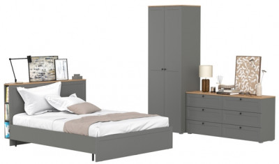 Остин 11.53 Кровать + ортопед + 13.336.02 Шкаф для одежды + 16.240 Комод, серый графит/дуб крафт золотой