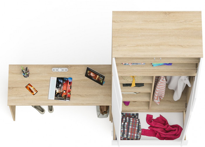 Мори Стол письменный МСП1200.1 + Шкаф МШ900.1 + Антресоль МА900.1, цвет дуб сонома/белый, ШхГхВ 210,8х50,4х234,2 см., универсальная сборка