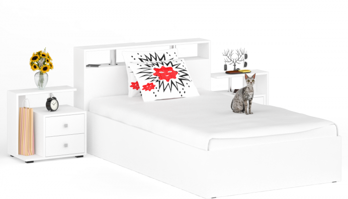 Камелия Кровать 1200 + две тумбы, белый