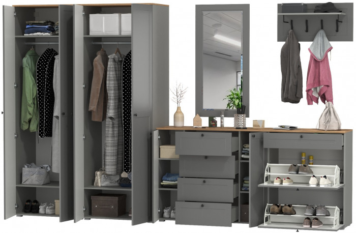 Остин Прихожая 60, цвет серый графит/дуб крафт золотой, ШхГхВ 360х54,3х229,6 см., универсальная сборка