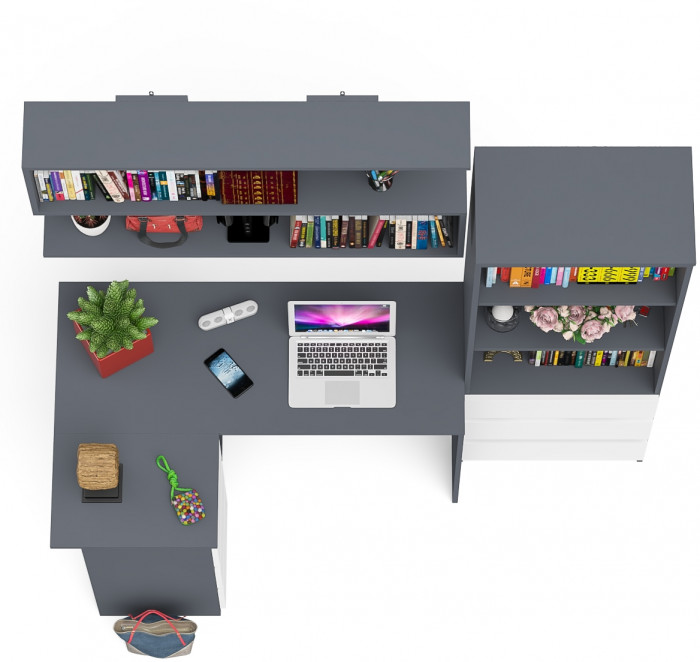 Мори компьютерный стол МС-16 левый + Стеллаж МСТ600.3 + Полка 1200, графит/белый