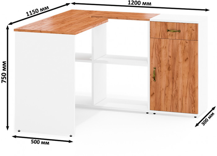Лидер-8 Стол + Тумба МД 3.15, цвет белый шагрень/крафт золото, ШхГхВ 205х50/30х75 см. или 115х50/120х75 см., НЕ универсальная сборка
