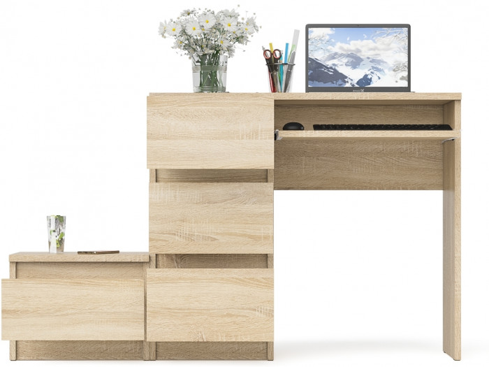 Мори компьютерный стол МС-6 левый + Тумба ТМП400.1, дуб сонома