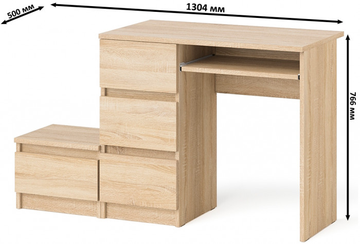 Мори компьютерный стол МС-6 левый + Тумба ТМП400.1, дуб сонома
