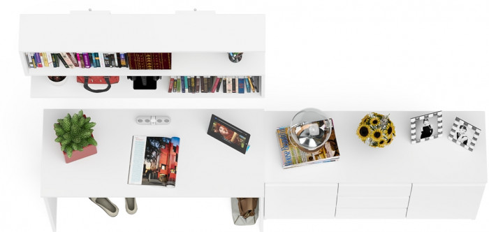 Мори Стол письменный МСП1200.1 + Комод МК1200.3 + Полка 1200, цвет белый, ШхГхВ 240,8х50х209,6 см., универсальная сборка