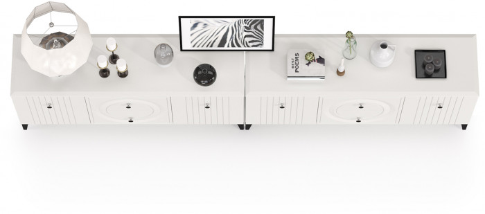 Валенсия Гостиная 16.45 Тумба под ТВ + 16.45 Тумба под ТВ, ЛДСП белый шагрень/МДФ белый шагрень