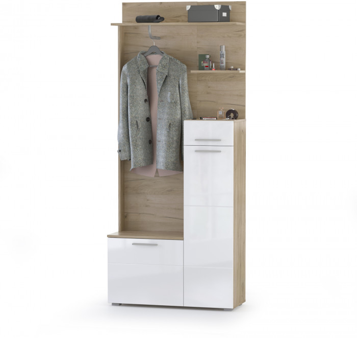 Лайн Прихожая № 07, дуб крафт серый/фасады МДФ белый глянец