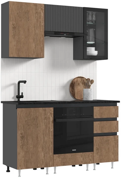 Кухня Техно-6 1,5м Графит/Экзотическое дерево Амазония/Графит софт