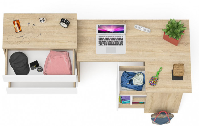 Мори компьютерный стол МС-16 правый + Комод МК800.4, дуб сонома/белый