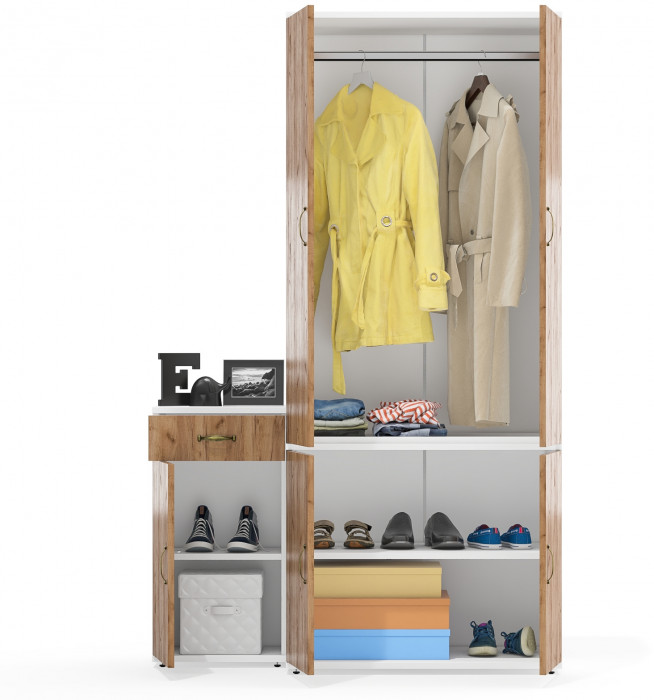 Лидер-8 Шкаф МД 19Б + Тумба МД 3.15, цвет белый шагрень/крафт золото, ШхГхВ 120х50х190 см., универсальная сборка