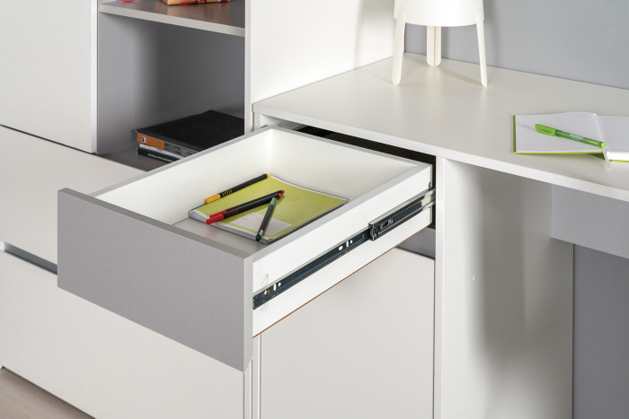 Торонто 12.149 Стол + 13.333 Шкаф для одежды, цвет белый шагрень/стальной серый, ШхГхВ 200х53,1х195,7 см., универсальная сборка