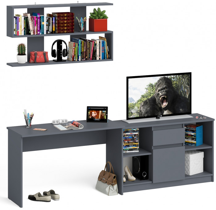 Мори письменный стол МСП1200.1 + Тумба МТВ1204.1 + Полка 1200, графит