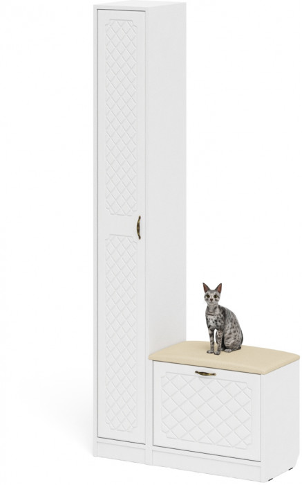 Прихожая П-6 Компоновка № 19, белая шагрень/фасады МДФ белое дерево фрезеровка ромб