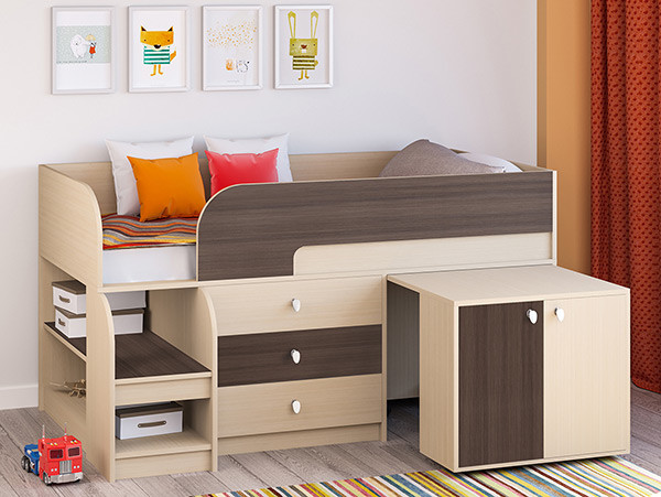 Кровать чердак Астра 9 V7 Дуб молочный/Дуб Шамони