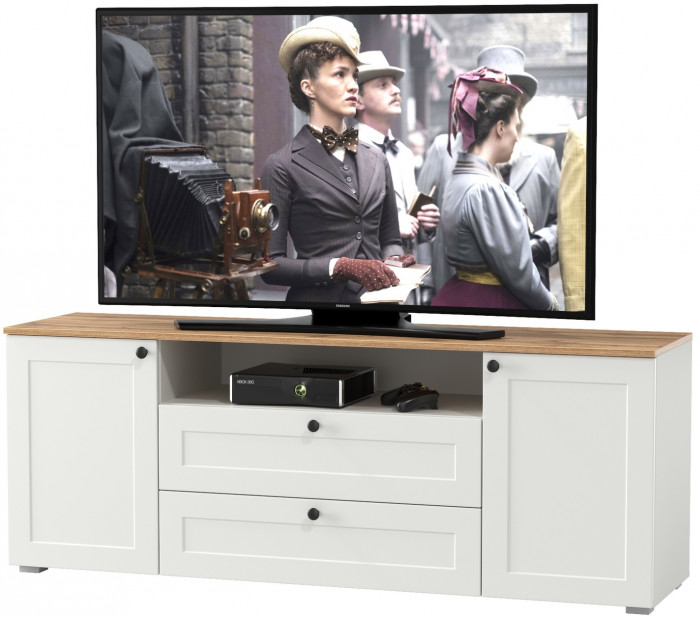 Остин 16.47 Тумба под ТВ, цвет белый шагрень/дуб крафт золотой, ШхГхВ 160х41,9х60,8 см.