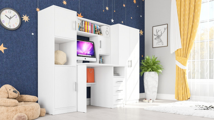 компьютерный стол С-МД-СК9+Пенал С-МД-СК9П+Шкаф С-МД-СК9Ш, белый шагрень