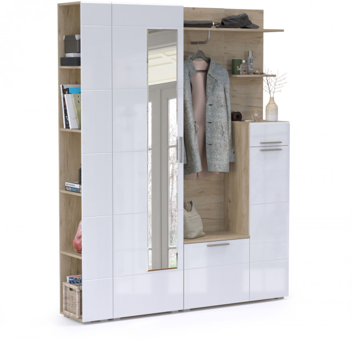 Лайн Прихожая № 08, дуб крафт серый/фасады МДФ белый глянец