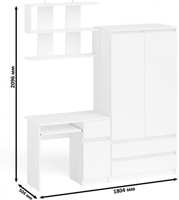 Мори компьютерный стол МС-1 правый + Шкаф МШ900.1 + Полка 900, белый
