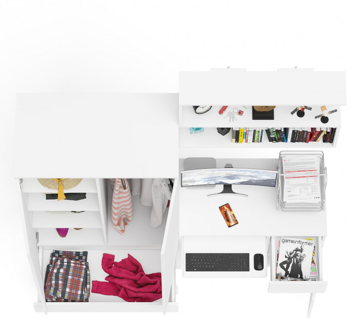 Мори компьютерный стол МС-1 правый + Шкаф МШ900.1 + Полка 900, белый