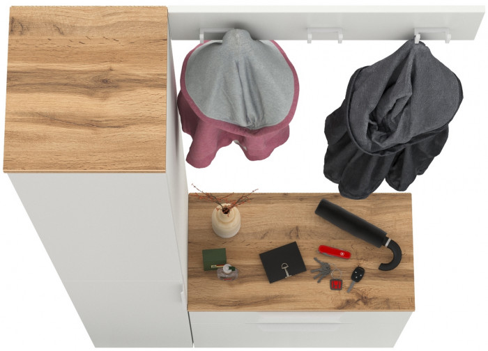 Октава Прихожая 15, белый шагрень/дуб крафт золотой/фасады МДФ белый шагрень