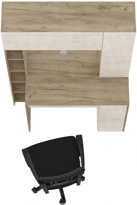 КР100 Стол компьютерный Комфорт 12.71 + кресло 103 чёрное, цвет дуб крафт серый/шёлковый камень, ШхГхВ 116,7х60,2х165,4 см., НЕ универсальная сборка