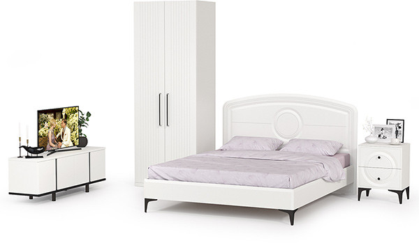 Валенсия Спальня № 35, цвет ЛДСП белый шагрень/чёрный/МДФ белый шагрень, ортопед есть, сп. м. 1600х2000 мм., б/м