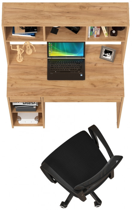 Стол компьютерный Комфорт 12.77F + кресло 103 чёрное, цвет дуб крафт золотой, ШхГхВ 100х49,8х147 см., универсальная сборка