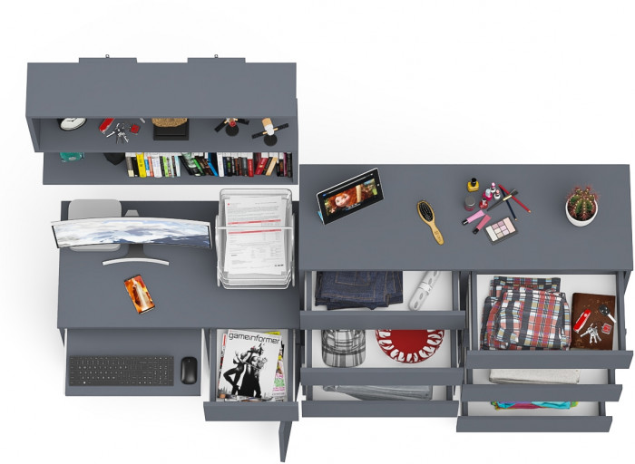 Мори компьютерный стол МС-1 правый + Комод МК1200.10 + Полка 900, графит