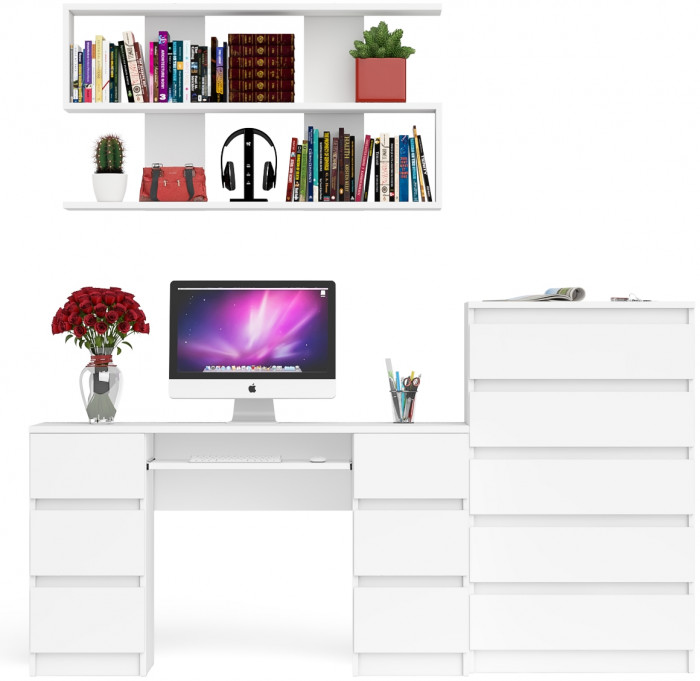 Мори компьютерный стол МС-2 + Комод МК700.5 + Полка 1200, белый