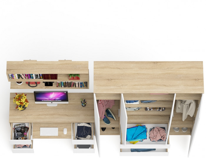 Мори компьютерный стол МС-2 + Шкаф МШ1600.1 + Полка 1200, дуб сонома/белый