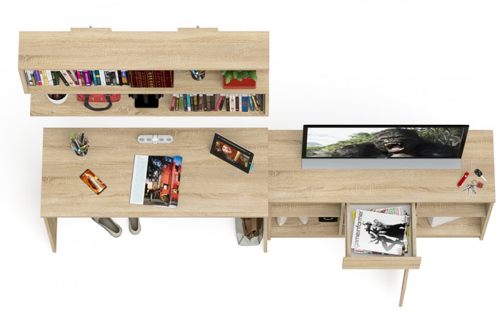 Мори письменный стол МСП1200.1 + Тумба МТВ1204.1 + Полка 1200, дуб сонома