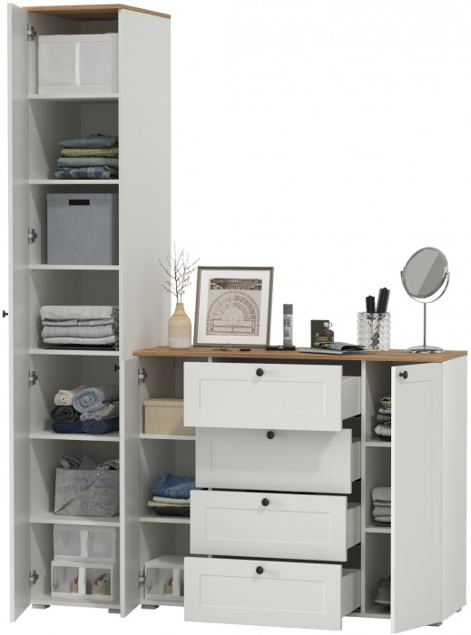 Остин Прихожая 09, белый шагрень/дуб крафт золотой