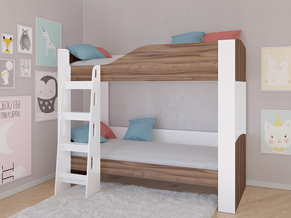 Кровать двухъярусная АСТРА 2 Белый/Орех без ящика