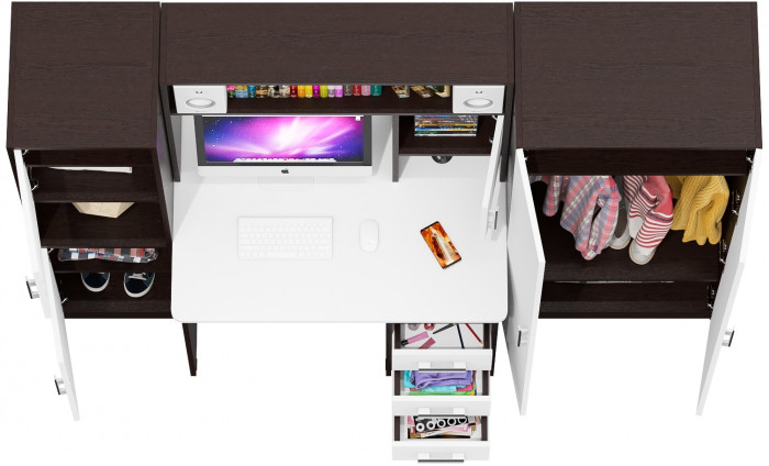 компьютерный стол С-МД-СК9+Пенал С-МД-СК9П+Шкаф С-МД-СК9Ш, венге/белый шагрень