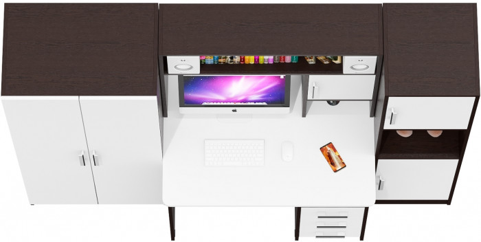 компьютерный стол С-МД-СК9+Пенал С-МД-СК9П+Шкаф С-МД-СК9Ш, венге/белый шагрень