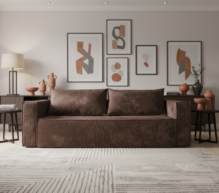 Диван-еврокнижка Лофт Люкс Плюш с подсветкой, 140х195, коричневый