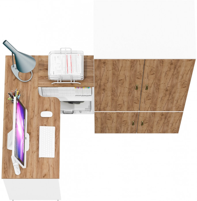 Лидер-8 Стол + Шкаф МД 19Б, белый шагрень/крафт золото