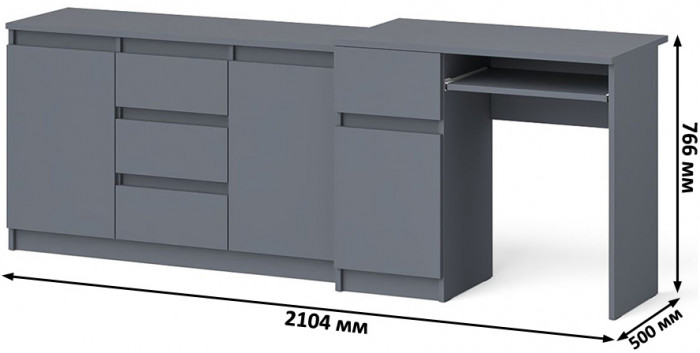 Мори компьютерный стол МС-1 левый + Комод МК1200.3, графит